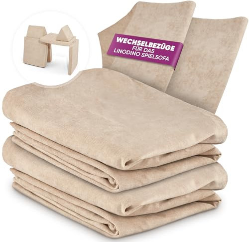 Linodino® Chenille Wechselbezüge für Spielsofas | Kindersofa Cover Set 4-Teilig | Ersatz Bezug Set für Kinder Sofas | Sofabezug | Strandbeige