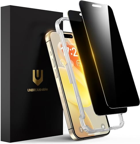 UNBREAKcable Panzer Sichtschutz Glas Kompatibel für iPhone 15 Pro Max (6,7 Zoll) Blickschutzfolie Privacy Screen mit Anti Spy, Kratzfest, Anti-Fingerprint und blasenfrei - 2 Stück