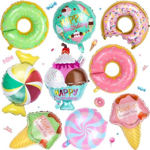 9 Stück Eiscreme Donut Candy Folienballons, Sommer Ice Cream Themenorientierte Geburtstags Deko, Helium Ballons für Sommer Party Dekoration Für Mädchen Jungen, Geburtstag Sommer Ice Cream Kinderparty