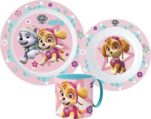 Kompatibel zu Paw Patrol Skye Kinder-Geschirr Set mit Teller, Müslischale und Trinkbecher wiederverwendbar