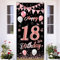 18th Birthday Banner,BTZO 18th Birthday Decorations Fabric Backdrop,Rose Gold Black Birthday Sign Poster,18th Birthday Door Wall Banner Backdrop for Girl Boy 18th Birthday Party,185×90cm