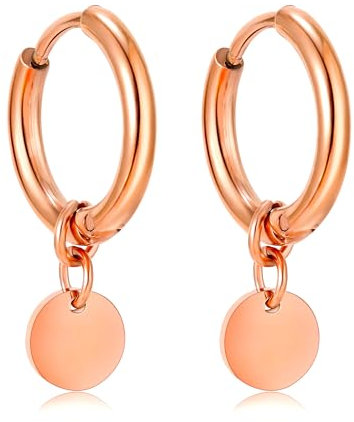 KIM JOHANSON® Edelstahl Damen Ohrringe *Coins* in Roségold | Creolen mit runden Plättchen | Boho Schmuck für Frauen | Kreolen | Kreise Ohrstecker | Wasserfeste Ohrhänger | Multi Layer | Schmuckbeutel