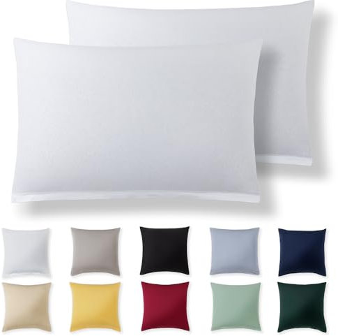 Alreya Kissenbezug 30 x 50 cm (2er Set) - Weiß - 100% Jersey Baumwolle - Kissenhülle für Kissen 30x50 cm, Jersey Kopfkissenbezüge, Superweicher Kissenbezüge 30x50 mit Reißverschluss