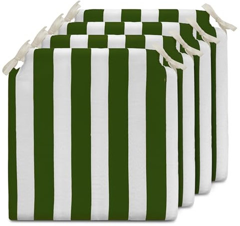 TIENDA EURASIA - Cojines para Sillas de Terraza | Pack de 4 Unidades | Estampado de Rayas | Medida 40 x 40 x 4 cm | Funda Lavable con Cremallera | 2 Cintas de Sujeción | Relleno de Espuma (Verde)