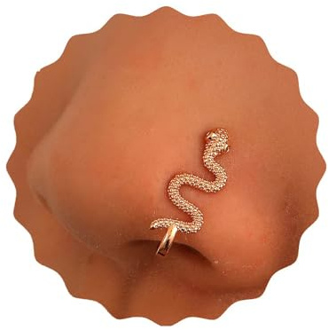 Crymystal Vintage Schlange Nase Ring Gold gefälschte Fach Nase Ring Nagel U-förmige Clip Nase Nagel Biegbare Nase Ring Persönlichkeit Nase Ring Schmuck für Frauen und Mädchen Geschenke