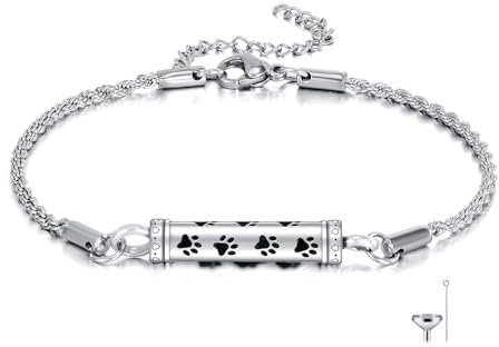 DAYLINLOVE Bar Pfote Urne Armband 925 Sterling Silber Hund Katze Haustier Pfote drucken Einäscherung Schmuck für Haustiere Asche Tier Keepsake Memorial Bracelet