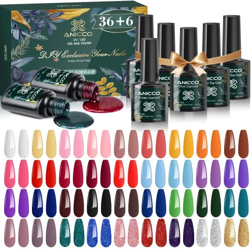 42 Pz Smalti Semipermanenti per Unghie in UV LED, Gel Semipermanente Unghie con Base Coat e Glossy & Matt Top Coat,DIY Nail Art Manicure Regalo (7.5ml)