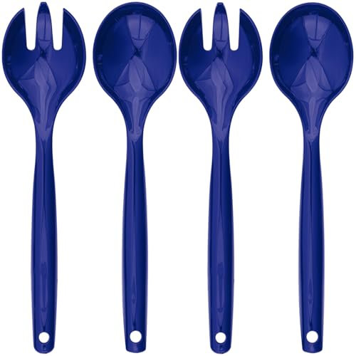 Navy Blue Plastic Serving Utensils - (Set of 4) - Durable and Reusable Flatware for Everyday Use, Formal Dining, and Special Occasions
