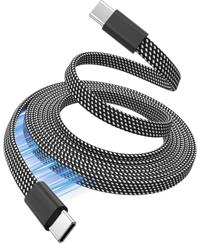 Magtame Magnetic USB C Kabel 1.5M Flachgewickeltes USB C auf USB C Kabel 60W(3A), Einziehbares Typ C Schnellladekabel, Flexibles USB C Kabel Kompatibel für Phone 15 Pro Max, Samsung, Pad, Schwarz