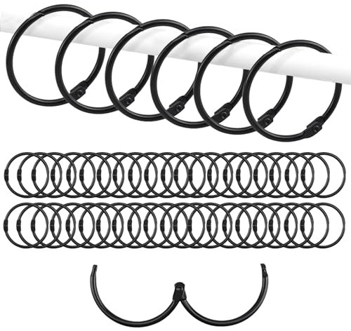 40 Stück Gardinenringe Metall – 38mm Vorhangringe zum Öffnen, Duschvorhang Ringe, Vorhang Ringe für Gardinenstangen und Duschvorhänge – Schwarz, Robuste Buchringe, Vielseitig Einsetzbar
