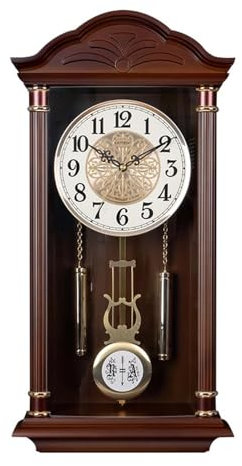 KELAOTE Pendulum Wall Clock Battery Operated - Large Hanging Grandfather Wall Clock with Pendulum - Quiet Pendulum Clock - Chiming Wall Clock for Living Room Decor, Office & Home Decor Gift