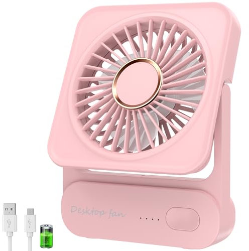 Ventilatore da Tavolo, 3 Velocità Ventilatore USB Ricaricabile di 2000mAh Batteria, Piccolo ma Potente, Ventilatore Scrivania Silenzioso, Ventilatore Portatile per Viaggio, Interno, Esterno, Regalo
