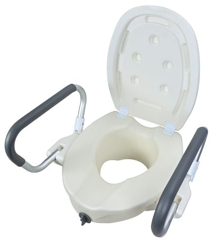 Roadoor Raised Toilet Seat Riser with Lid and Handles, 8cm Elevated Toilet Seat for Seniors, Handicap Toilets Seats Extender for Elderly, Mobility Aid Bathroom Safety Toilet Booster White