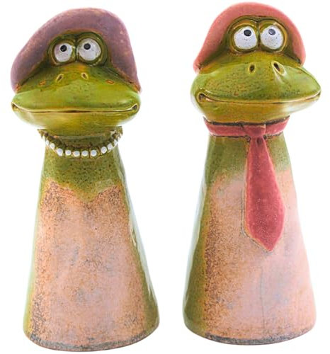 2er Set Keramik Zaunstecker, Zaunhocker, Zaunfigur, Gartenfigur, Gartendeko, Figur für Gartenzaun als Froschpaar, Lieferumfang: 2 Stück, Maße eines Zaunhockers: L/B/H ca. 9,3 x 8,9 x 21 cm.
