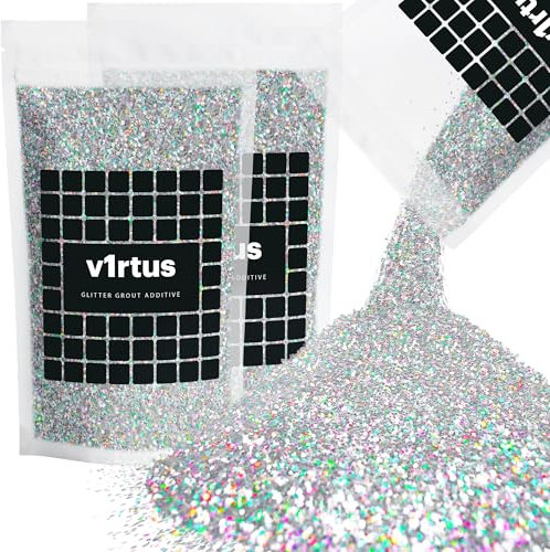 v1rtus 2X Glitter Grout Additive - Silver Holographic | 100g (x2) Fine Metallic Flakes for Adding Sparkle to Kitchen & Bathroom Tiles | Enhance Indoor Grouting with a Durable Sparkly Effect