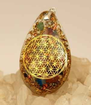 Panotophia Orgonit Tropfen Amulett Premium Blume des Lebens mit Sugilith, Schungit an 925er Silberöse