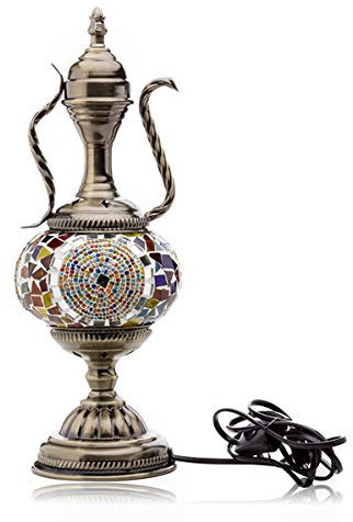 Turkish Teapot Table Lamp Mosaic Glass Desk Lamp Tiffany Style Handmade Moroccon Bedside Night Light for Living Room Bedroom Coffee, E14