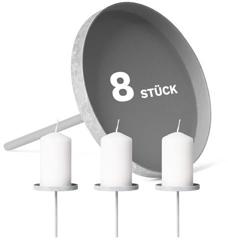 Novaliv 8X Kerzenpick Flach 8 cm GRAU Kerzenhalter für Adventskranz Kerzenpin Weihnachtskranz
