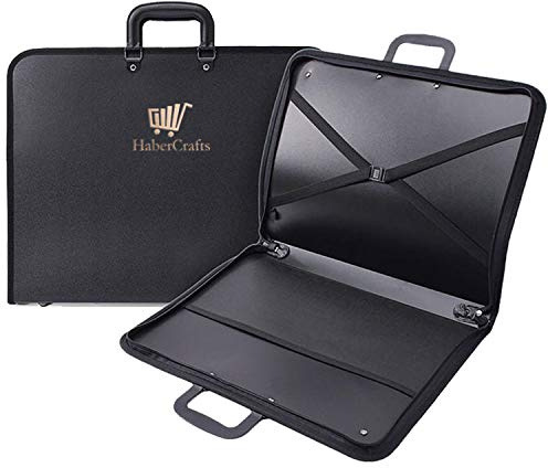 HaberCrafts A3 Kunstmappe mit Reißverschluss, Wasserfest, Vinyl, Schwarz, Unisex, Professionell, 46 cm x 35 cm x 3.8 cm, Portfolio Case, Carrier Bag Case