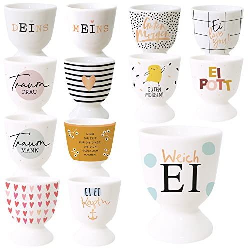 LS-LebenStil Gute Laune Eierbecher Slogan Weich-Ei Exklusiv Echt-Gold, edle Eibecher, Eierhalter Eihalter, Deko am Frühstückstisch, Geschenk zur Hochzeit, Verlobung