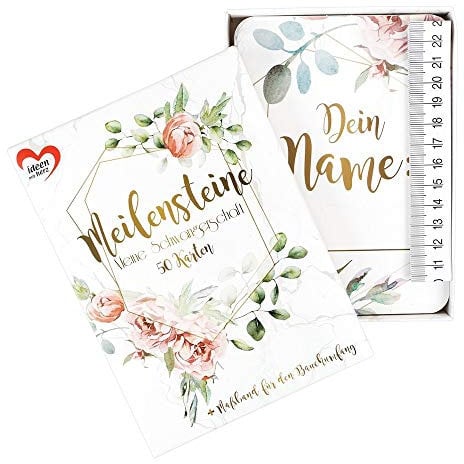 Ideen mit Herz Meilensteinkarten | Meine Schwangerschaft | 50 Karten | 10,5 cm x 14,8 cm | inkl. Maßband 2 m | ideal als Geschenk zur Schwangerschaft