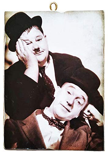 KUSTOM ART Bild im Vintage-Stil von Laurel & Hardy (Stan Laurel und Oliver Hardy) aus der Kollektion Druck auf Holz.