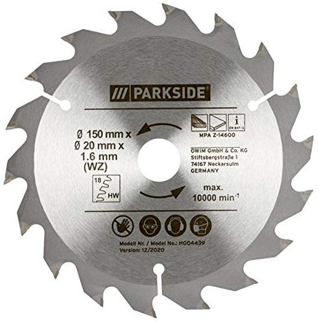 Parkside HM Handkreissägeblatt, 150 mm x 20/16 x 18 Z Sägeblatt WZ TCT