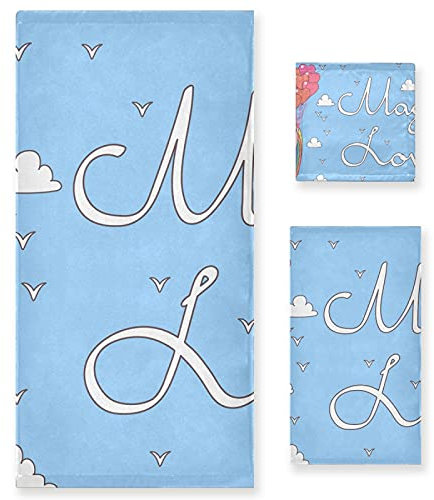 Vnurnrn Licorne De Coeur d'amour Magique Ensemble de Serviettes pour Salle de Bain(1 Serviette de Bain,1 Serviette À Main,1 Gant de Toilette) Résistantes Aux Odeurs pour Garçons Filles