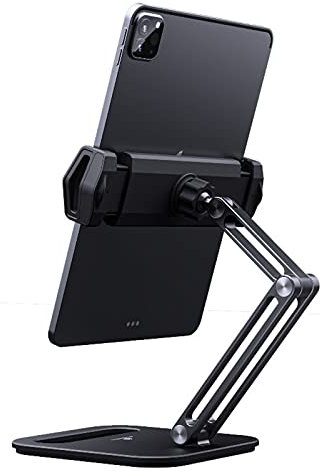LAHappy Support de téléphone de Bureau réglable en Aluminium Support Tablette Pliable avec Base antidérapante pour Smartphones, iPhone, Samsung, Huawei, 4 à 13 Pouces,Noir