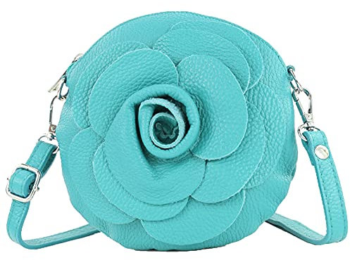 modamoda de T225 Damen Leder Umhängetasche Abendtasche Clutch Blüte Klein handmade in Italy, Farbe:Türkisblau