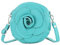 modamoda de T225 Damen Leder Umhängetasche Abendtasche Clutch Blüte Klein handmade in Italy, Farbe:Türkisblau