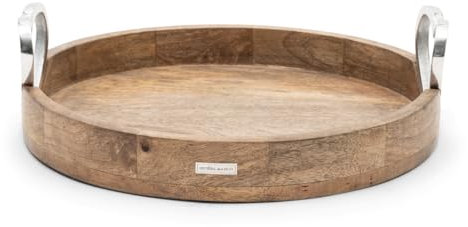 Riviera Maison - Pretty Hearts Serving Tray - Tablett Rund - Mangoholz, Aluminium - Braun - (ØxH) 40x11