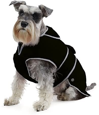 Ancol Muddy Paws All Weather Stormguard Dog Puppy Coat Black - Waterproof Pet Jacket with Fleece Lining and Chest Protector - Elasticated Neck & Leg Straps - 70 cm Length up to 98 cm Girth - XXL