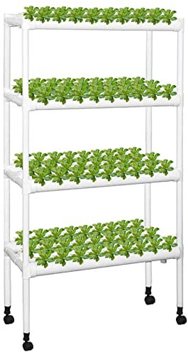 Kalolary Kit de Cultivo Hidropónico, 4 Capas 108 Agujeros Sistema Hidropónico Kit de Cultivo Hidropónico de PVC con 12 Tubos Hidropónicos para Hortalizas en Casa Jardín y Oficina