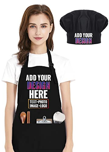 Juego de gorro de chef y delantal ajustable de lona de algodón personalizado para hombres y mujeres, uniforme de chef duradero con 2 bolsillos