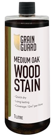 GRAIN GUARD Wood Stain Water Based | Medium Oak | 1L | Interior Furniture Stain | Light & Dark Stains | Eco-Friendly & Non-Toxic Wood Dye | Easy Application | Quick Dry & Low Odour