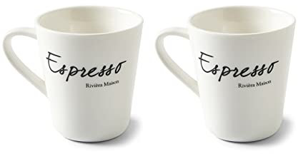 Riviera Maison tassen, espressotassen set weiß porzellan dickwandig, kaffeetasse klein - RM classic espresso tassen set - steingut - spülmaschinenfest - 125 ml