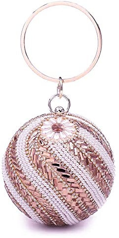Petite pochette brillante et élégante en forme de boule avec perles cloutées et strass pour mariage, bal de fin d'année, dîner, Spirale or rose, Small