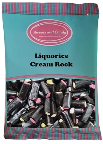 Sweets and Candy® Liquorice Cream Rock 1Kg Bulk Bag - Traditional Tubes of Black Liquorice with a Fruity Fondant Centre - Great For Parties and Sharing - A British Sweet Shop Favourite