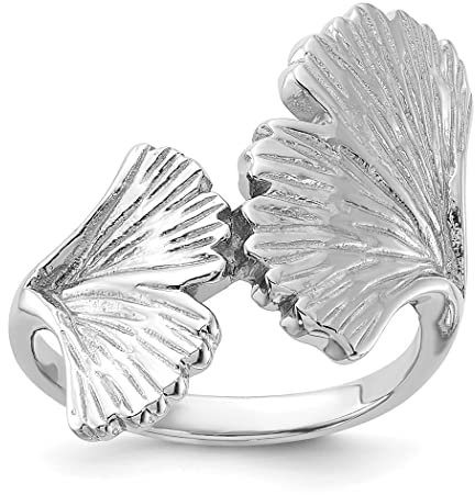 Ring aus 925er Sterlingsilber, rhodiniert, poliert, Ginkgo-Blatt, Schmuck, Geschenke für Frauen – Ringgrößen: L bis P, Metall