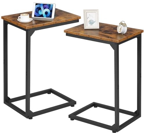 AMHANCIBLE C-Shaped Side Table, Bedside Table Set of 2, Sofa Table for Small Spaces, Coffee Table with Metal Frame for Living Room, Bedroom, Rustic Brown UHET02CBR