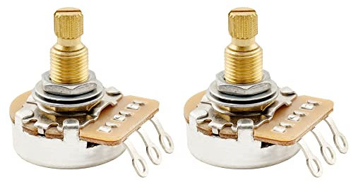 Musiclily Pro HD A1M Full Brass Metric Coarse 18-Spline Split Shaft Pots Audio Taper Potentiometers for Electric Guitar Bass (Set of 2)