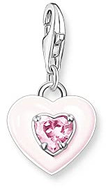 THOMAS SABO Charm-Anhänger Herz mit pinken Stein aus hochwertigem 925er Sterlingsilber mit dreidimensional gestaltetem Herz, Maße: 22 x 11 mm,1915-041-9