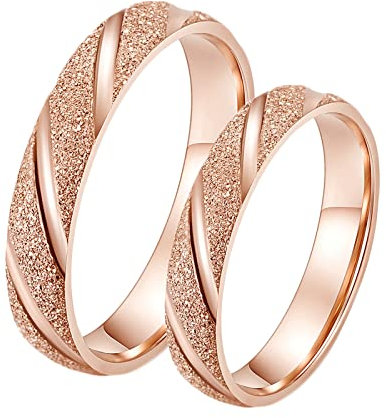 Hoisy Damen Ringe Hochzeit, Eheringe Vintage 4MM Roségold-Mattring Größe Frauen 52 (16.6) und Männer 57 (18.1)