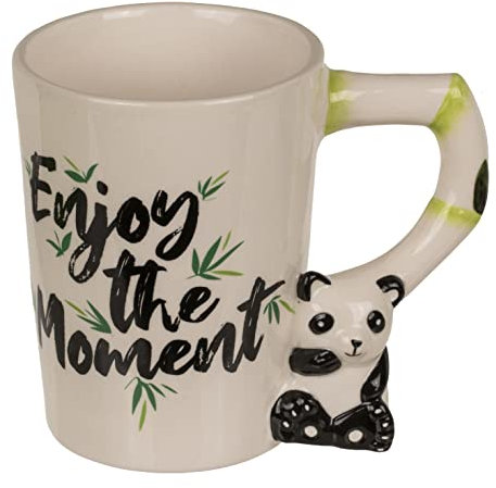 MIJOMA Tazza da caffè in ceramica con manico a forma di animale, dipinta a mano, per gli amanti degli animali, caffè, tè, cacao, 11 x 8,5 cm, 300 ml (Panda)