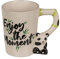 MIJOMA Tazza da caffè in ceramica con manico a forma di animale, dipinta a mano, per gli amanti degli animali, caffè, tè, cacao, 11 x 8,5 cm, 300 ml (Panda)