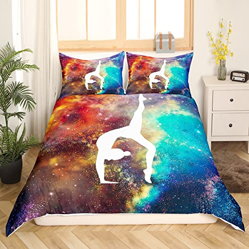 Gymnastic Bettwäsche Set für Mädchen Sternenhimmel Galaxie Bettbezug 135x200 Gymnastik-Liebhaber Bettbezug für Kinder Erwachsene Frauen Schlafzimmer Dekor Tie Dye Bunte Bettwäsche Set 2 Stücke