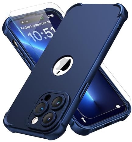 ORETECH für iPhone 14 Pro Hülle, mit 2 Stück Schutzfolie, 360 Grad Ganzkörper Stoßfest Kratzfest Silikon Handyhülle für iPhone 14 Pro 6,1 Zoll, Blau