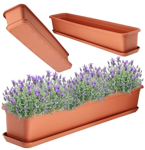 KADAX Fioriera 80 cm, in terracotta con sottovaso, fioriera da balcone in plastica, per interni ed esterni, per balcone, terrazza, davanzale