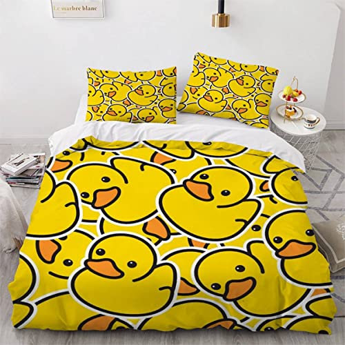 AKATIE Bettwäsche Ente Süß Bettwäsche 135x200 Kinder Cartoon-Tiere Bettbezug Set Weich Microfaser Kinderbettwäsche 3 Teilig Mit ReißVerschluss Mit 2 Kissenbezug 80x80 cm